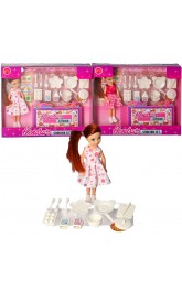 Doll in kitchen set